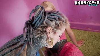 Tattooed alt girls having wild lesbo fun with strap on