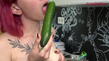 Teen girl olivia sucking on vegetables