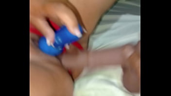 Pov playing with a mature milf's pussy i put a huge dildo in her while i masturbate her clitoris with a vibrator