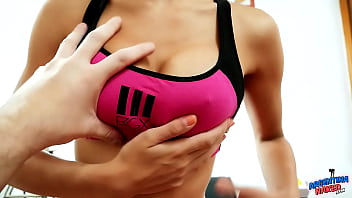 Super hot busty brunette sucks bosses cock