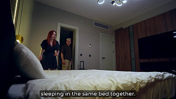 Innocent bed sharing with sexy redhead stepmom ends in deep night fuck