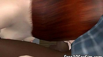 3d redhead gets double teamed by two ebony studs