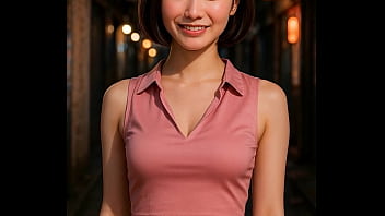 路地裏で日本人女性が胸を見せる