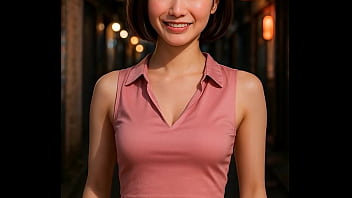 路地裏で日本人女性が胸を見せる