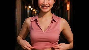 路地裏で日本人女性が胸を見せる