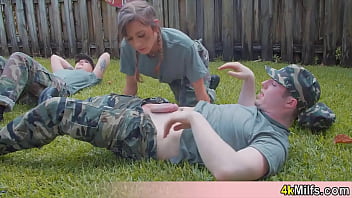 Uniformed chick getting a special training