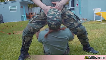 Uniformed chick getting a special training