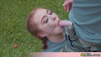 Uniformed chick getting a special training