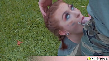 Uniformed chick getting a special training