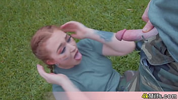 Uniformed chick getting a special training