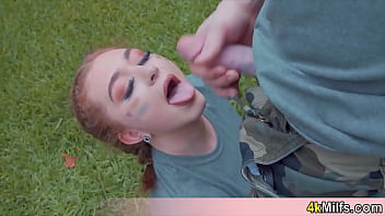 Uniformed chick getting a special training