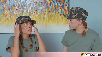 Uniformed chick getting a special training