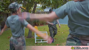 Uniformed chick getting a special training