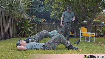 Uniformed chick getting a special training