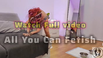 Promo pooch rubbing couch and masturbates with special dildo