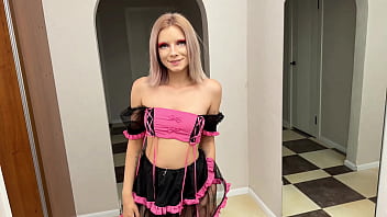 Petite blonde jerks off and squirts on the mirror