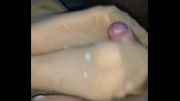 Cum blast over her nylon covered feet