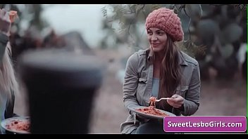 Naughty lesbo hot babes making out in the woods at night