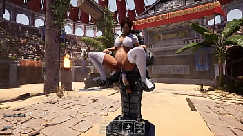 Lara croft found an ancient totem in front of which she spread her legs and quickly came