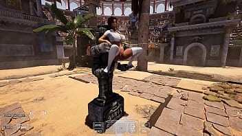 Lara croft found an ancient totem in front of which she spread her legs and quickly came