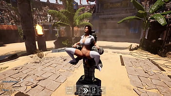 Lara croft found an ancient totem in front of which she spread her legs and quickly came