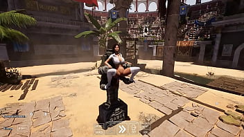 Lara croft found an ancient totem in front of which she spread her legs and quickly came
