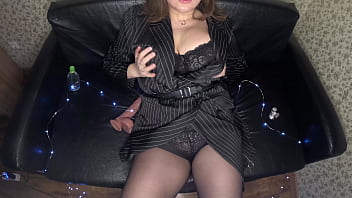 Sexy brunette suck dildo and fucking big boobs