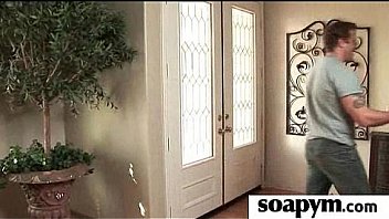 Babe with huge tits massages and blows a customer 23