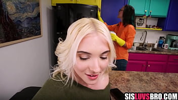 Stepbrother bangs stepsister behind stepmom's back