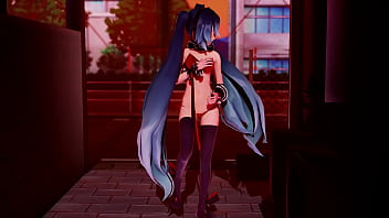 Miku striptease on street mmd by stranger mmd