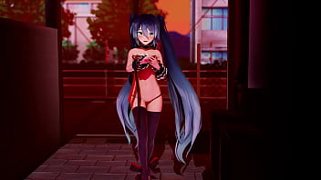 Miku striptease on street mmd by stranger mmd