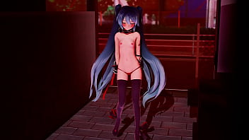 Miku striptease on street mmd by stranger mmd