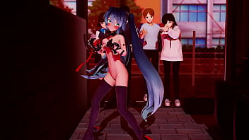 Miku striptease on street mmd by stranger mmd