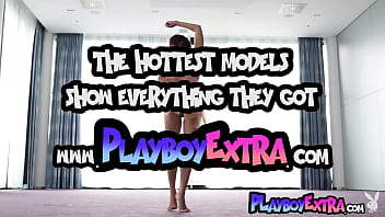 Skinny brunette teen dancer posing naked for playboy