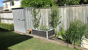 Nz milf slut pees on plants in the garden bed for better growth