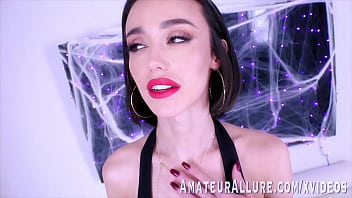 Skinny brunette spends halloween giving head and getting fucked