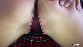 Skinny girl with big tits in fishnet stockings get cosplay fuck by old guy