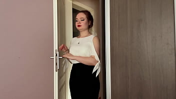 Busty secretary relaxes after work using sex toys and bright orgasms