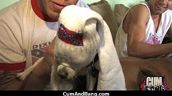 Supr hot ebony chick blows a group of white dicks 14