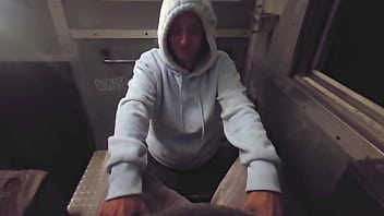 Broke passenger sucks train conductor for ticket & huge facial