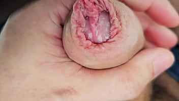 Lots of precum while edging my unique cock