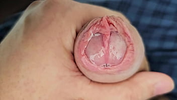 Lots of precum while edging my unique cock