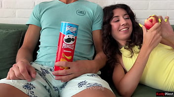 Step brother showed his hard cock while watching movie and i offered him my ass for anal sex