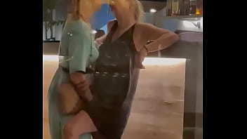 Girsl touch pussy in a bar