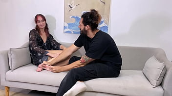 Stepbrother's hands explore her sensitive feet