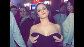 Cute busty girl in dress flashes boobs Cute busty girl in dress flashes boobs