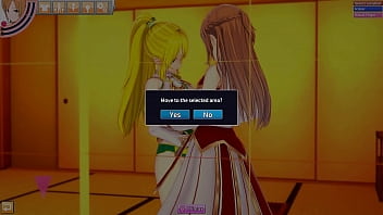 Hentai hotties asuna and leifa service eachother