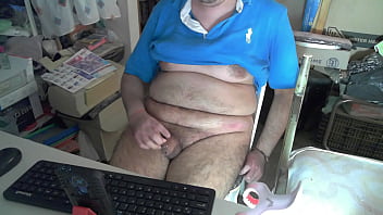 Fat bear masturbates his tiny penis part 1