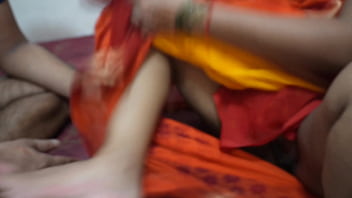 Indian hot teacher in red saree seducing young boy sex