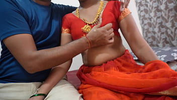 Indian hot teacher in red saree seducing young boy sex